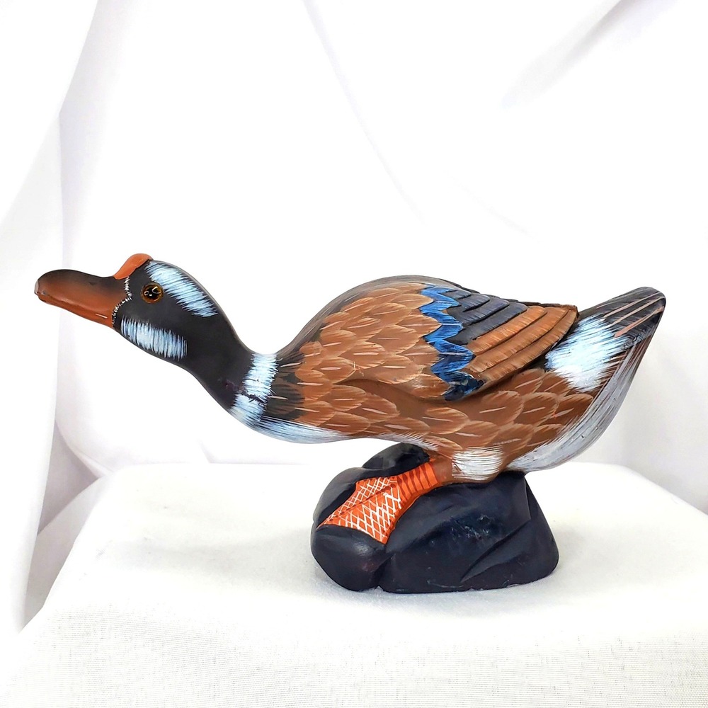 Vintage Stone Hand Carved and Painted Duck or Mallard